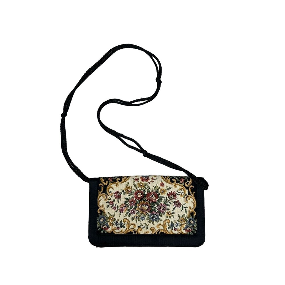 Vintage Fashion Import ADG black tapestry embroidered evening bag made in Macau